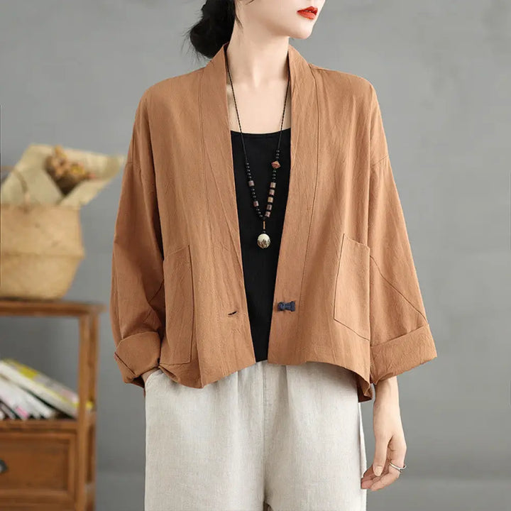 BWOOOH Casual Vintage Plain Long Sleeve Open Front Cardig