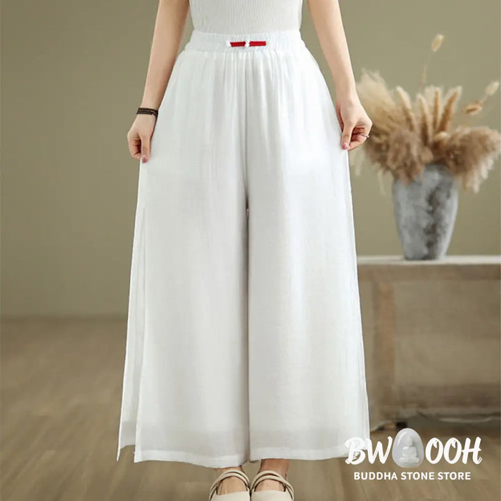 BWOOOH printed wide-leg yoga pants - Casual Vintage Side Slit Hem Design Cott