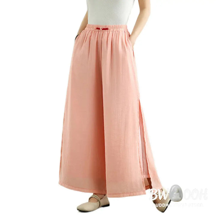 BWOOOH printed wide-leg yoga pants - Casual Vintage Side Slit Hem Design Cott