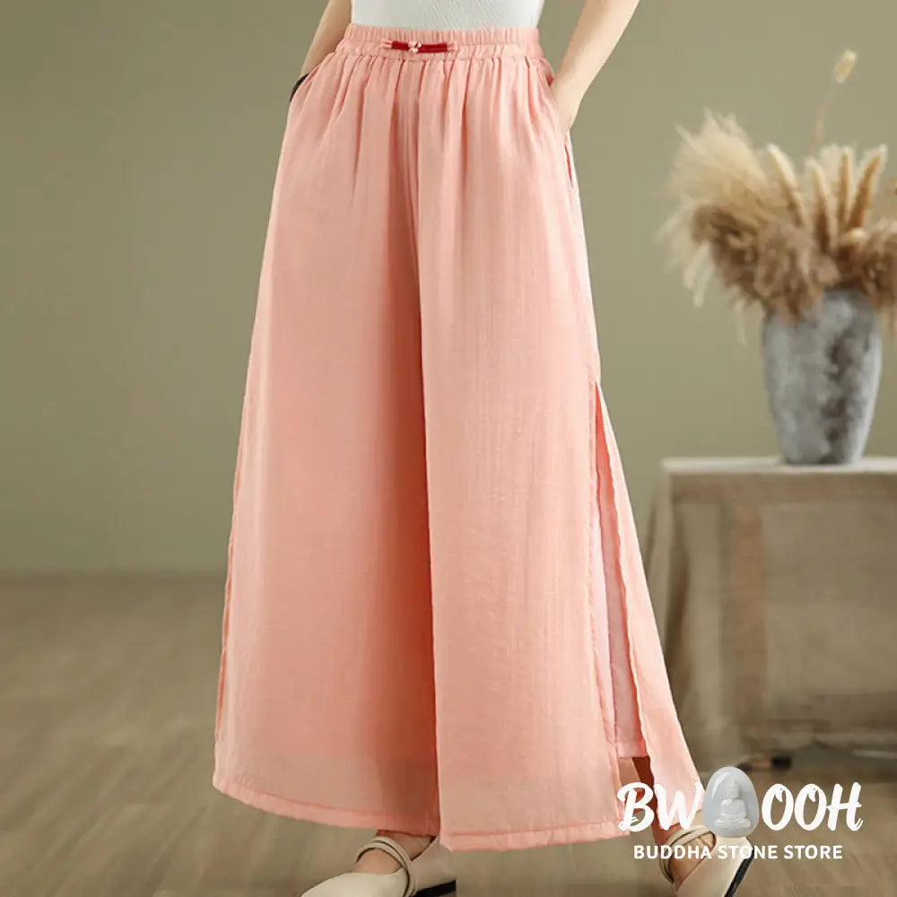 BWOOOH printed wide-leg yoga pants - Casual Vintage Side Slit Hem Design Cott