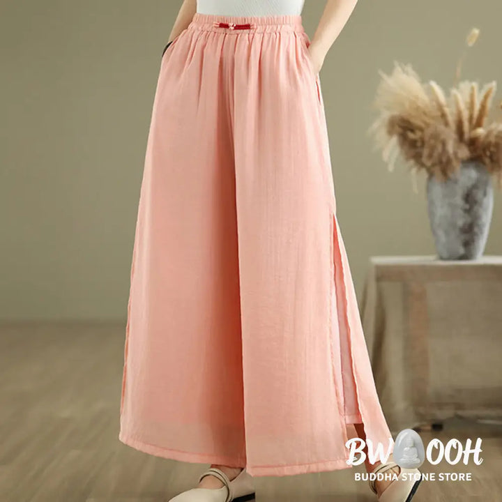 BWOOOH printed wide-leg yoga pants - Casual Vintage Side Slit Hem Design Cott