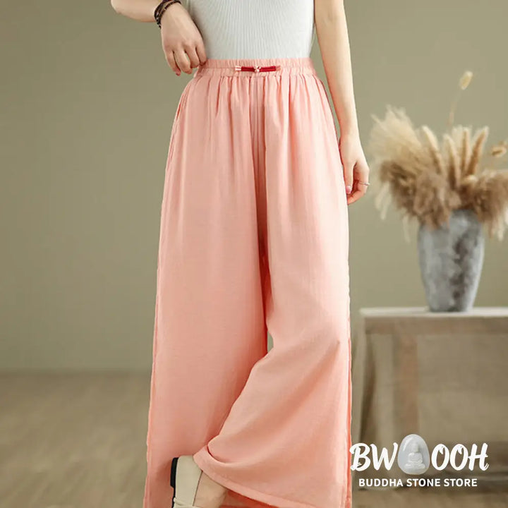 BWOOOH printed wide-leg yoga pants - Casual Vintage Side Slit Hem Design Cott
