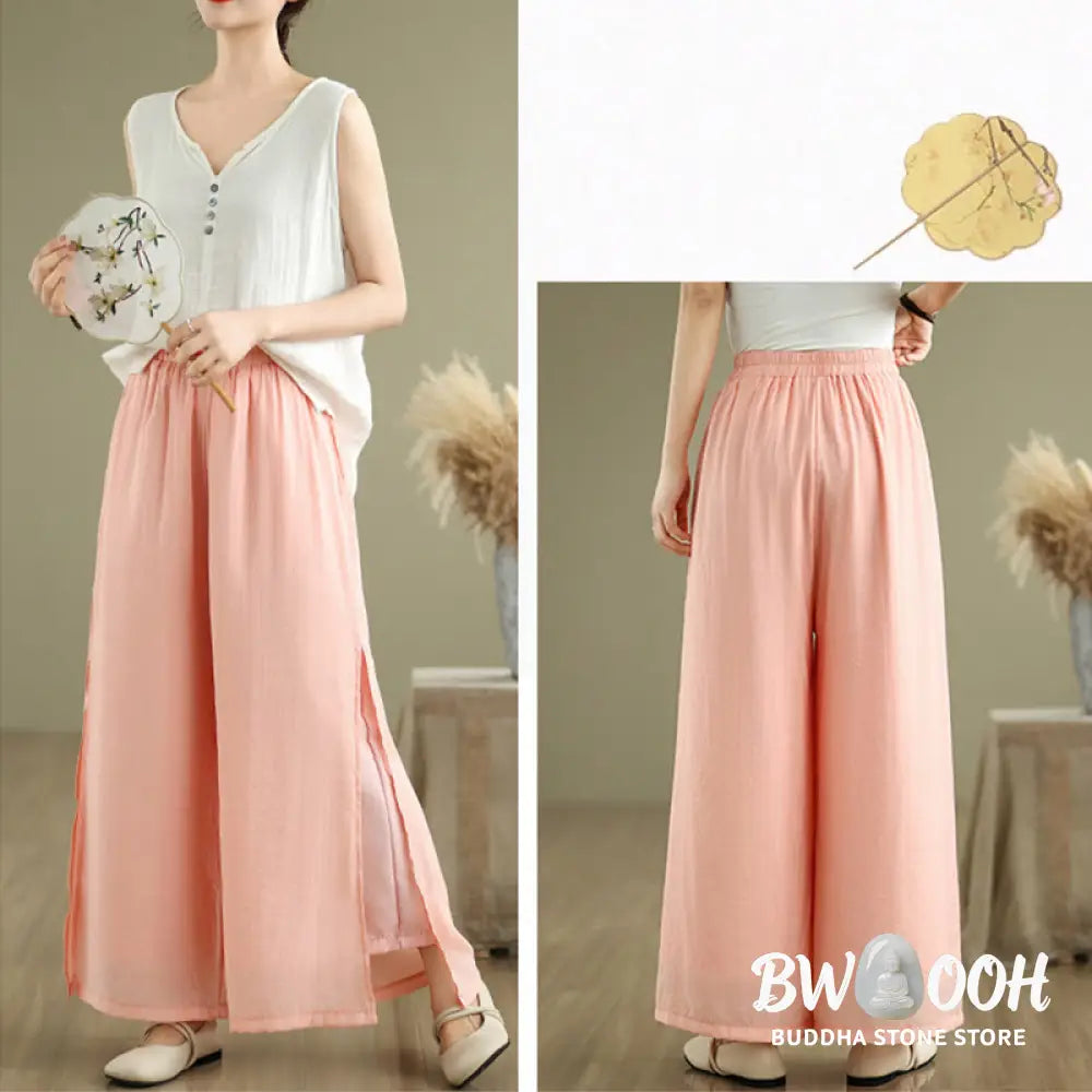 BWOOOH printed wide-leg yoga pants - Casual Vintage Side Slit Hem Design Cott