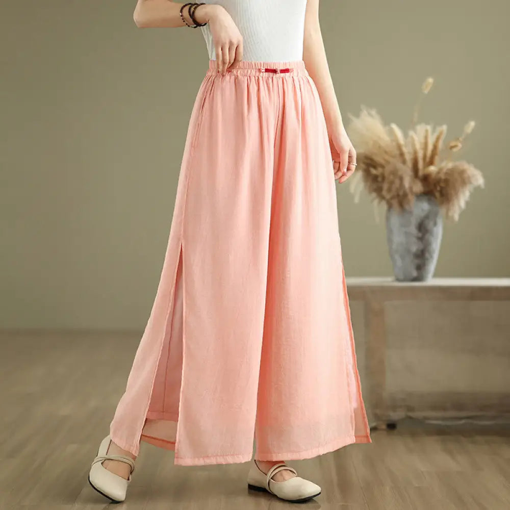 BWOOOH printed wide-leg yoga pants - Casual Vintage Side Slit Hem Design Cott
