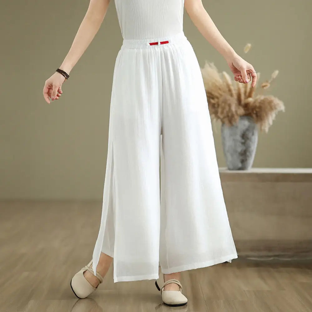BWOOOH printed wide-leg yoga pants - Casual Vintage Side Slit Hem Design Cott
