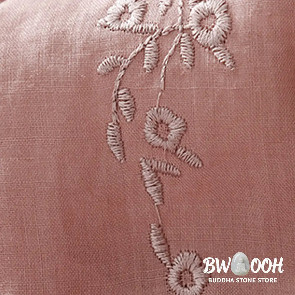 Buddha Stones Casual Women’s Embroidered Flower V-neck Design Loose Half Sleeve Cotton Linen Shirt - Women’s Shirts