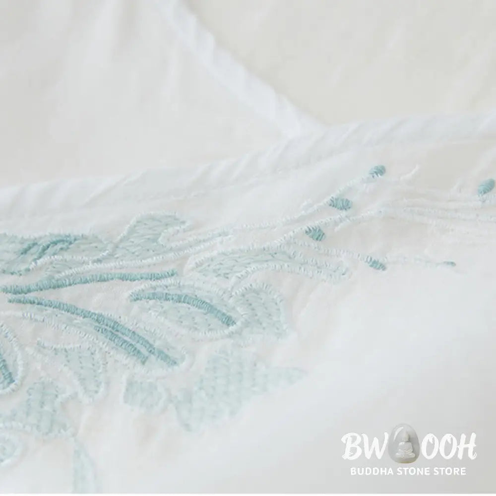 Buddha Stones Casual Women’s Embroidery Plants Design Three Quarter Sleeve Cotton Linen Shirt - Women’s Shirts