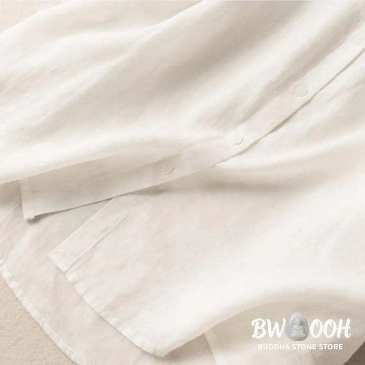 Buddha Stones Casual Women’s Embroidery Standing Collar Half Sleeve Design Cotton Linen Shirt - Women’s Shirts