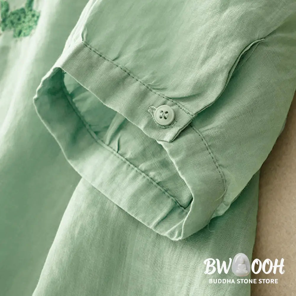 Buddha Stones Casual Women’s Plain Frog Buckle Design Half Sleeve Shirt - Women’s Shirts