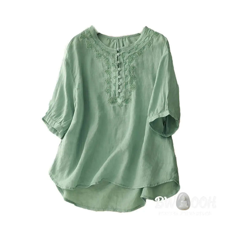 Buddha Stones Casual Women’s Plain Frog Buckle Design Half Sleeve Shirt - Women’s Shirts