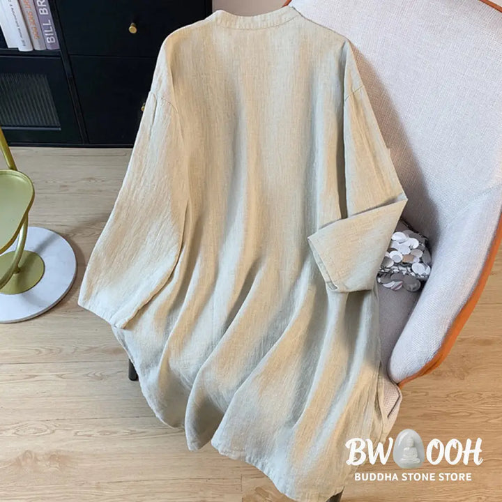 Buddha Stones Casual Women’s Plain Frog-Button Stand Collar Design Long Sleeve Shirt - Women’s Shirts