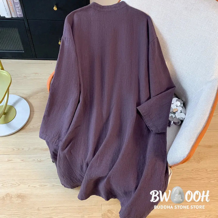 Buddha Stones Casual Women’s Plain Frog-Button Stand Collar Design Long Sleeve Shirt - Women’s Shirts
