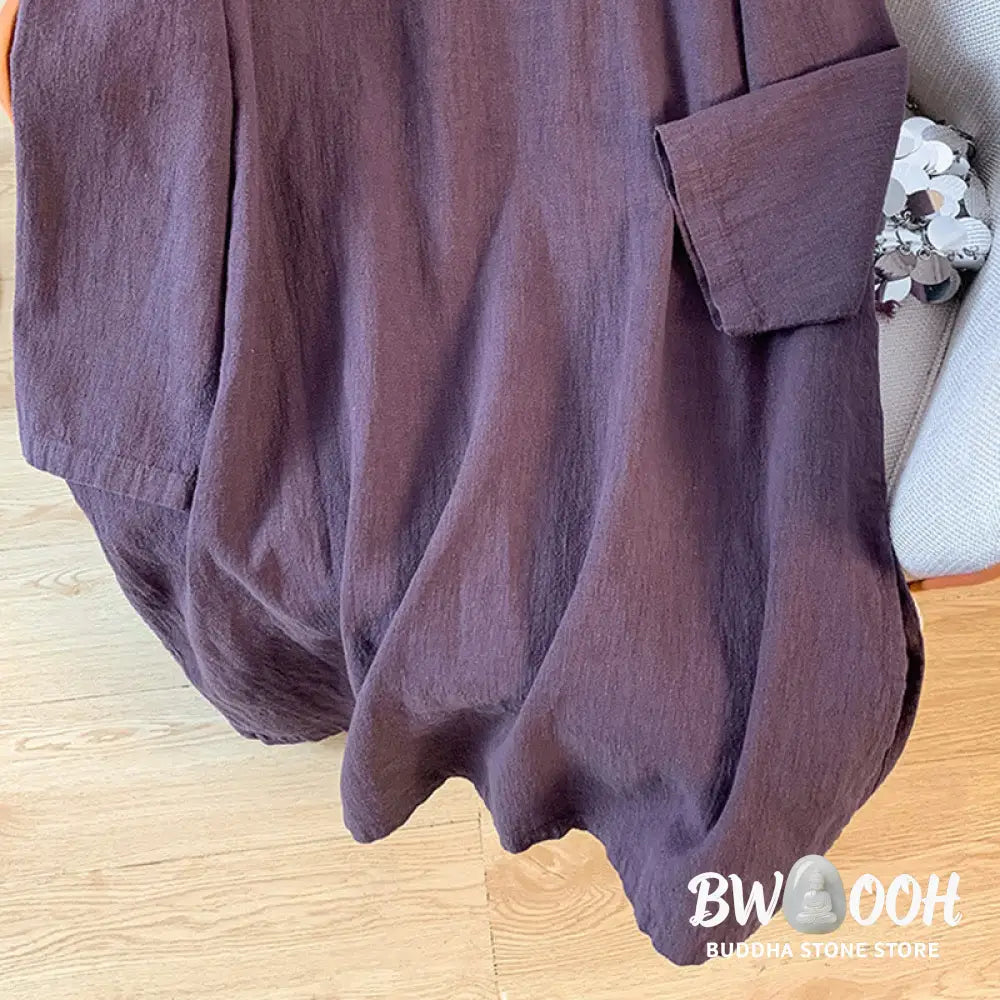 Buddha Stones Casual Women’s Plain Frog-Button Stand Collar Design Long Sleeve Shirt - Women’s Shirts