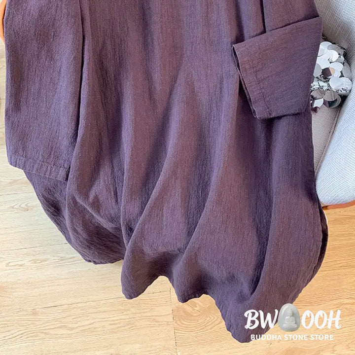 Buddha Stones Casual Women’s Plain Frog-Button Stand Collar Design Long Sleeve Shirt - Women’s Shirts