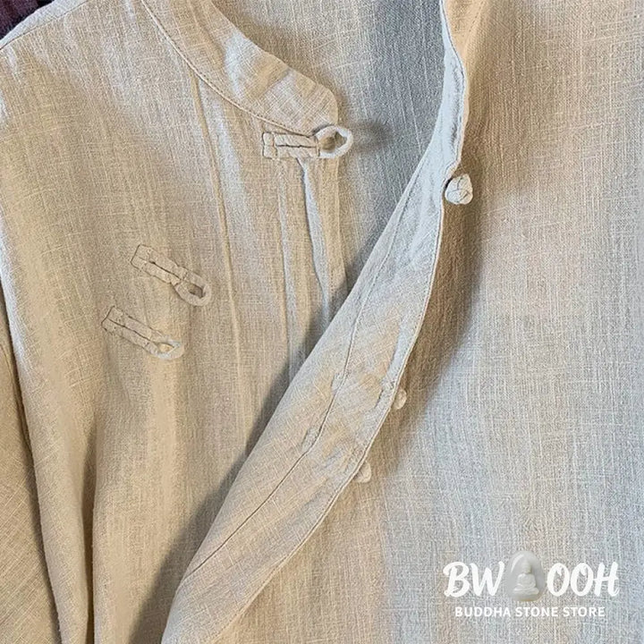 Buddha Stones Casual Women’s Plain Frog-Button Stand Collar Design Long Sleeve Shirt - Women’s Shirts