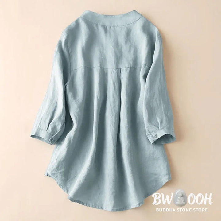 Buddha Stones Casual Women’s V-neck Three Quarter Sleeve Design Plain Shirt - Women’s Shirts