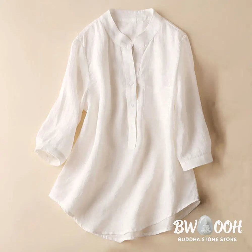 Buddha Stones Casual Women’s V-neck Three Quarter Sleeve Design Plain Shirt - Women’s Shirts