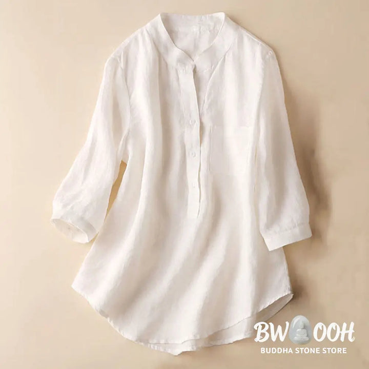Buddha Stones Casual Women’s V-neck Three Quarter Sleeve Design Plain Shirt - Women’s Shirts