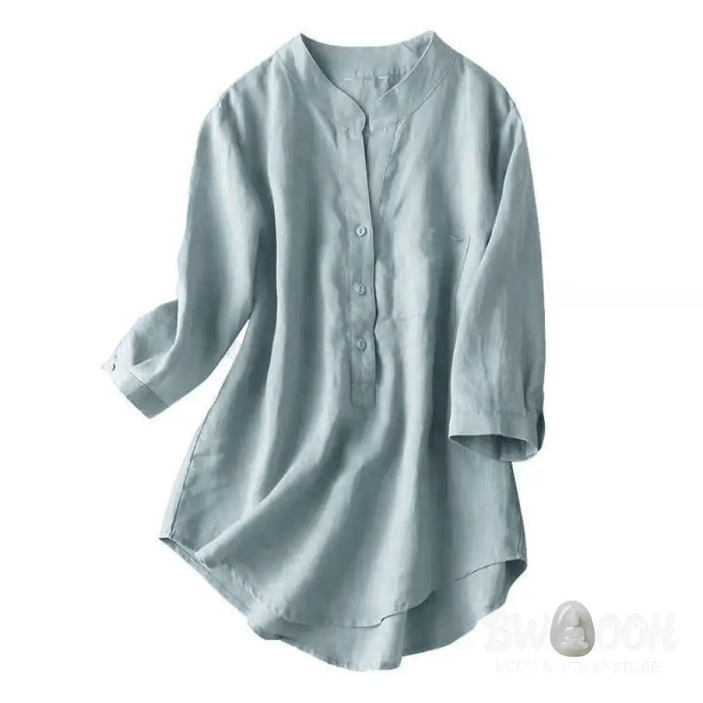 Buddha Stones Casual Women’s V-neck Three Quarter Sleeve Design Plain Shirt - Women’s Shirts