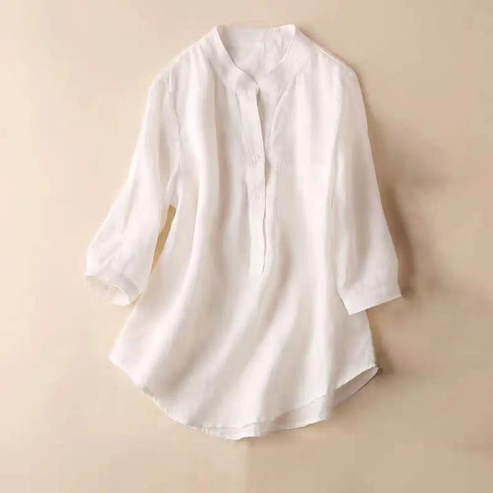 Buddha Stones Casual Women’s V-neck Three Quarter Sleeve Design Plain Shirt - White / US4，UK/AU8，EU36 (L) - Women’s