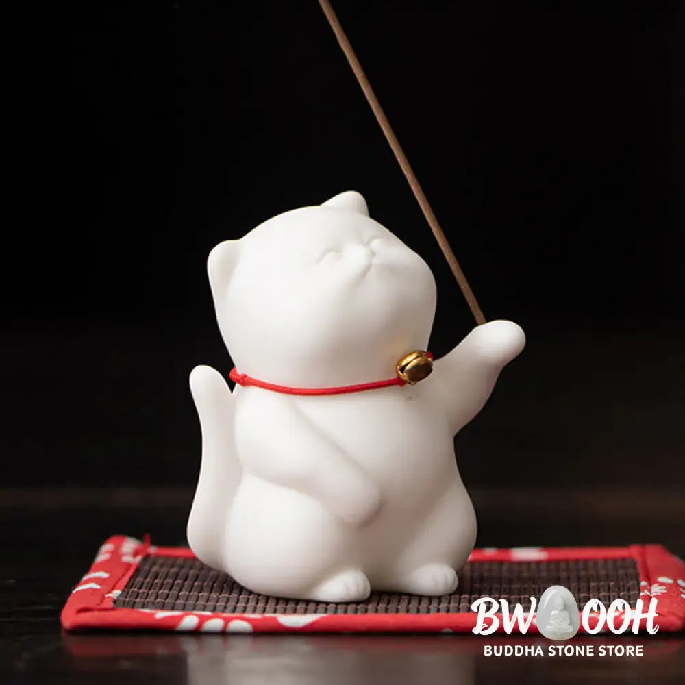 BWOOOH ceramic incense burner - Cat Bell Bamboo Mat Healing Ceramic