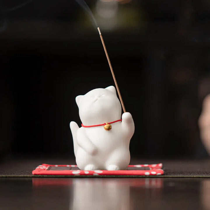 BWOOOH ceramic incense burner - Cat Bell Bamboo Mat Healing Ceramic