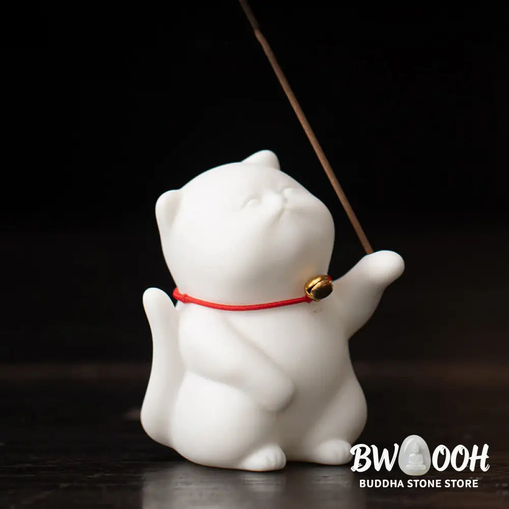 BWOOOH ceramic incense burner - Cat Bell Bamboo Mat Healing Ceramic