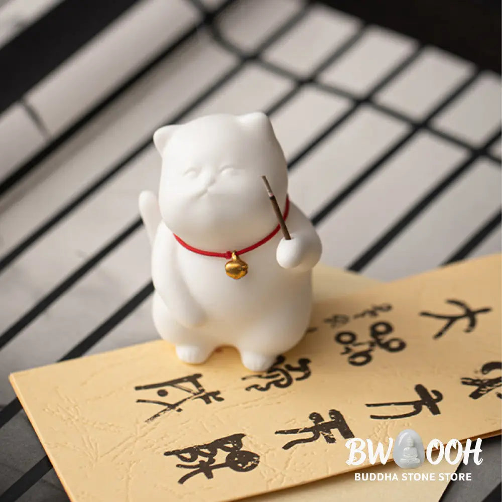 BWOOOH ceramic incense burner - Cat Bell Bamboo Mat Healing Ceramic