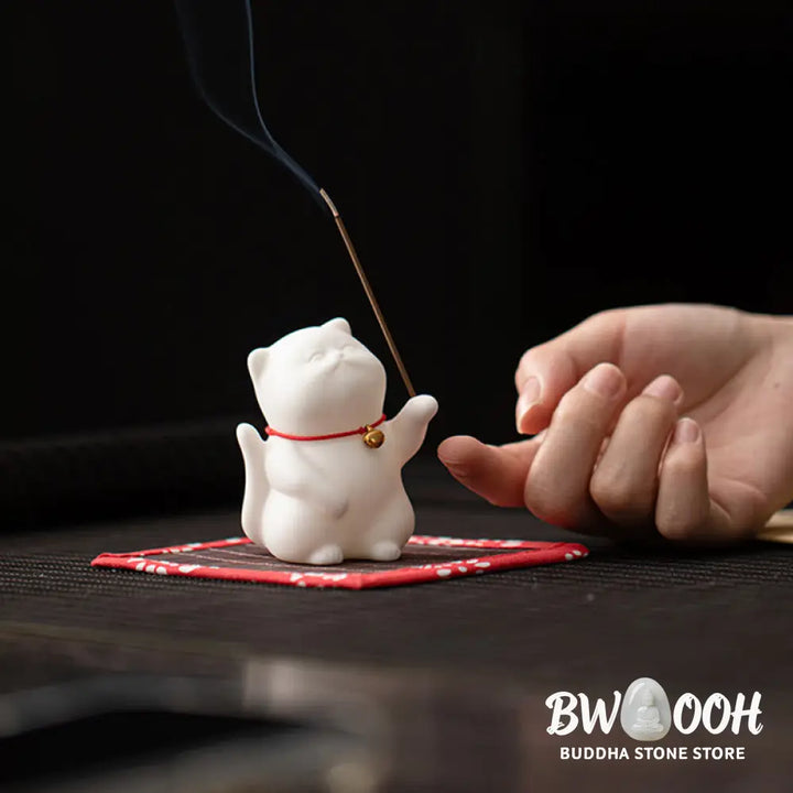 BWOOOH ceramic incense burner - Cat Bell Bamboo Mat Healing Ceramic