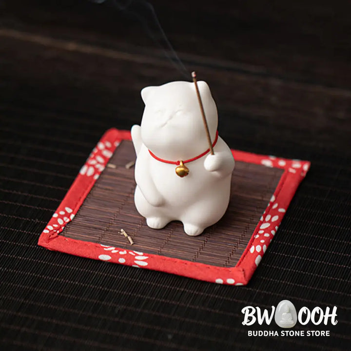 BWOOOH ceramic incense burner - Cat Bell Bamboo Mat Healing Ceramic