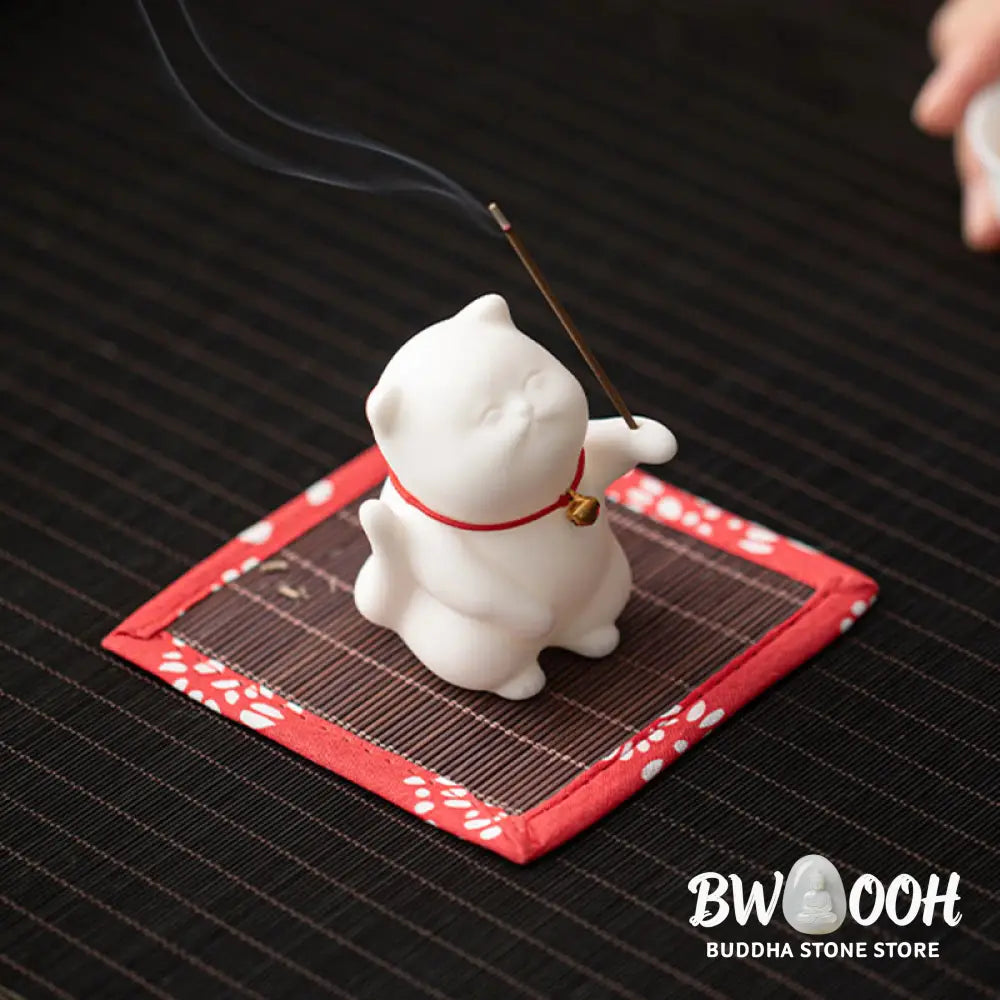 BWOOOH ceramic incense burner - Cat Bell Bamboo Mat Healing Ceramic