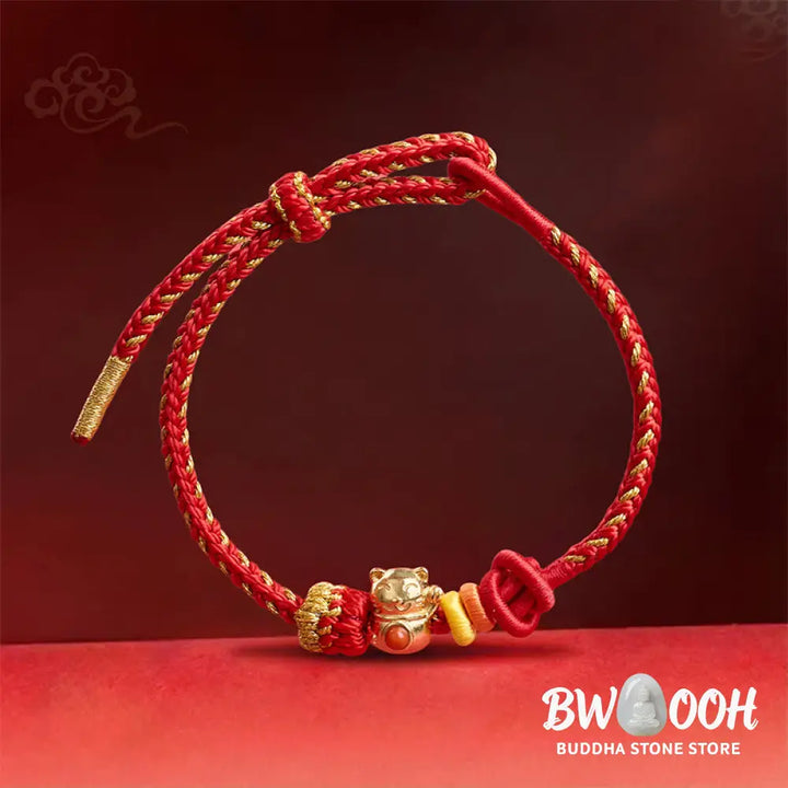 Buddha Stones Cat Copper Red String Luck Bracelet - Copper(Wrist Circumference: 13-25 cm) - Bracelet
