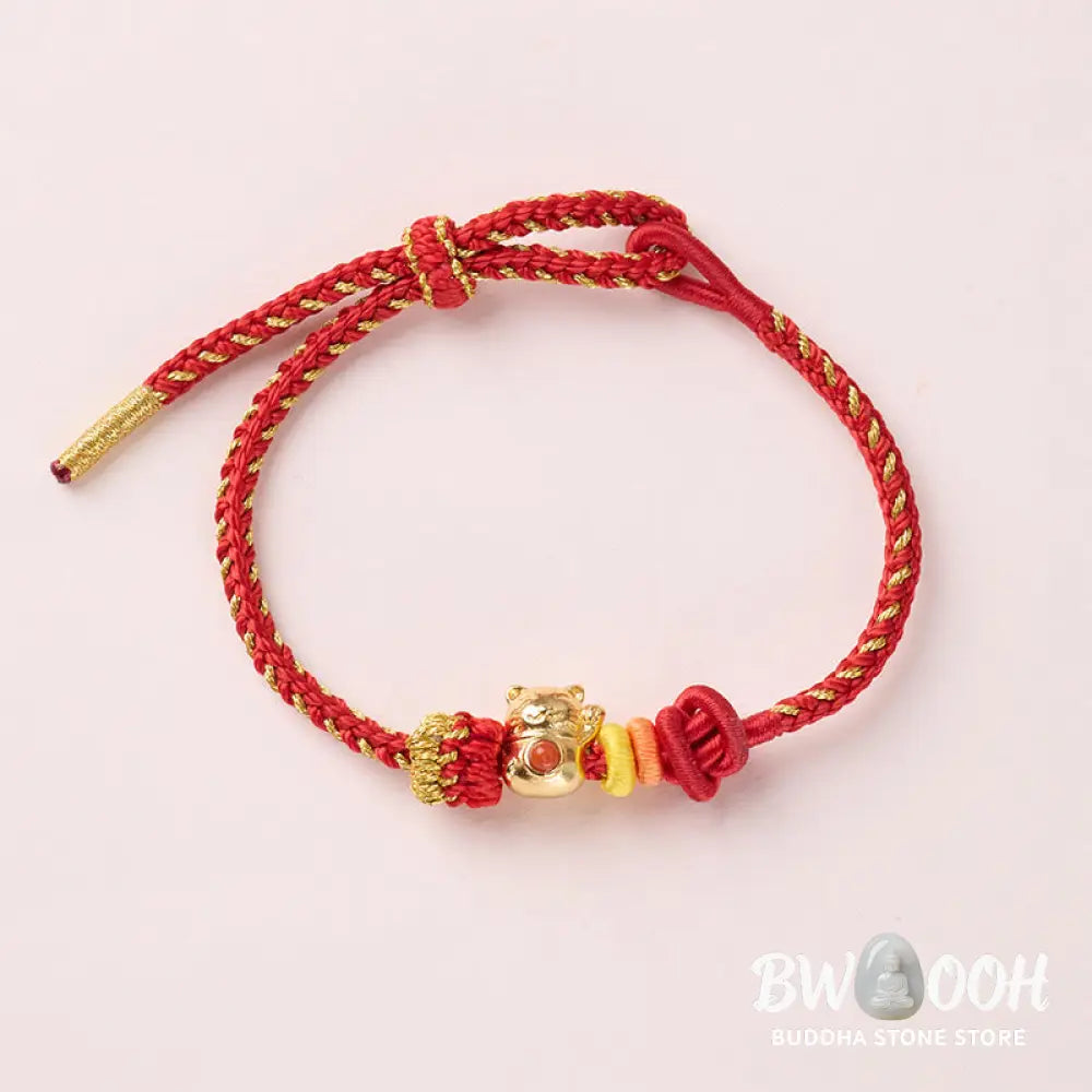 Buddha Stones Cat Copper Red String Luck Bracelet - Copper(Wrist Circumference: 13-25 cm) - Bracelet