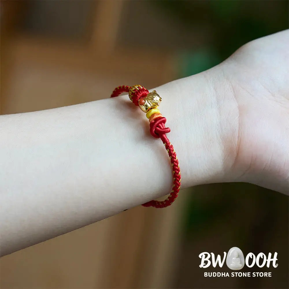 Buddha Stones Cat Copper Red String Luck Bracelet - Copper(Wrist Circumference: 13-25 cm) - Bracelet
