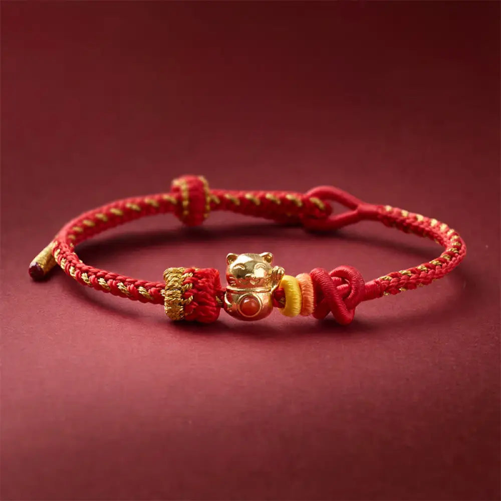 BWOOOH Cat Copper Red String Luck Bracelet