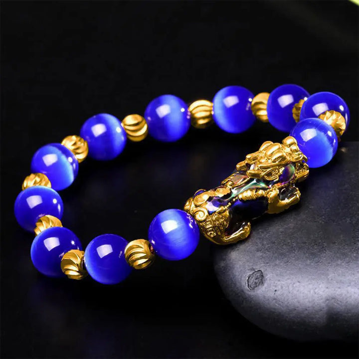 Buddha Stones Cat Eye Color Change PiXiu Support Bracelet - BWOOOH - Blue Cat’s Eye / 10mm(Wrist Circumference 14-16cm)