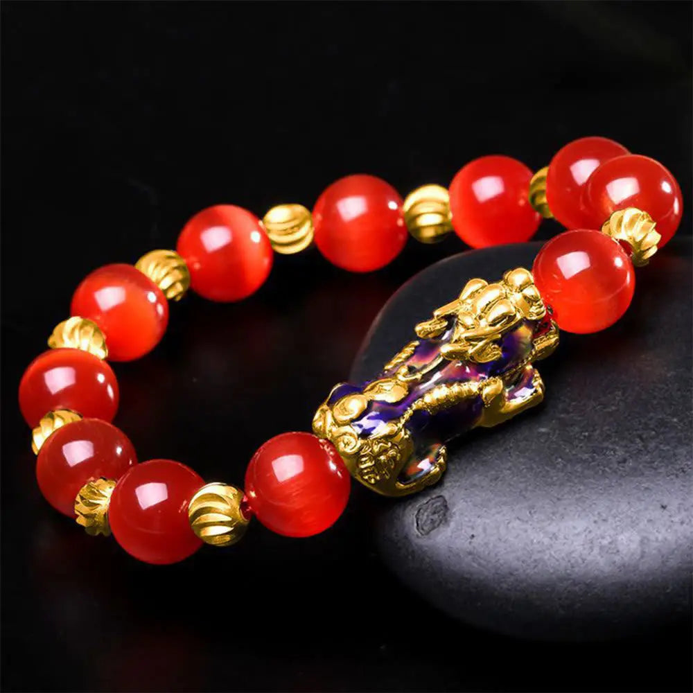 Buddha Stones Cat Eye Color Change PiXiu Support Bracelet - BWOOOH - Red Cat’s Eye / 10mm(Wrist Circumference 14-16cm)