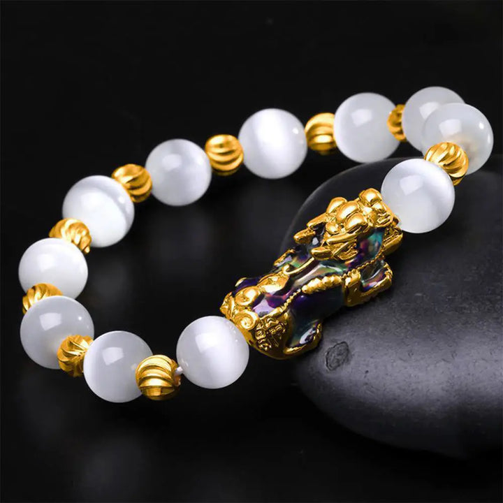 Buddha Stones Cat Eye Color Change PiXiu Support Bracelet - BWOOOH - White Cat’s Eye / 10mm(Wrist Circumference