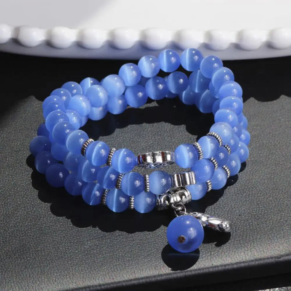 Buddha Stones Cat Eye PiXiu Support Triple Wrap Bracelet - BWOOOH - Blue Cat’s Eye - Bracelet