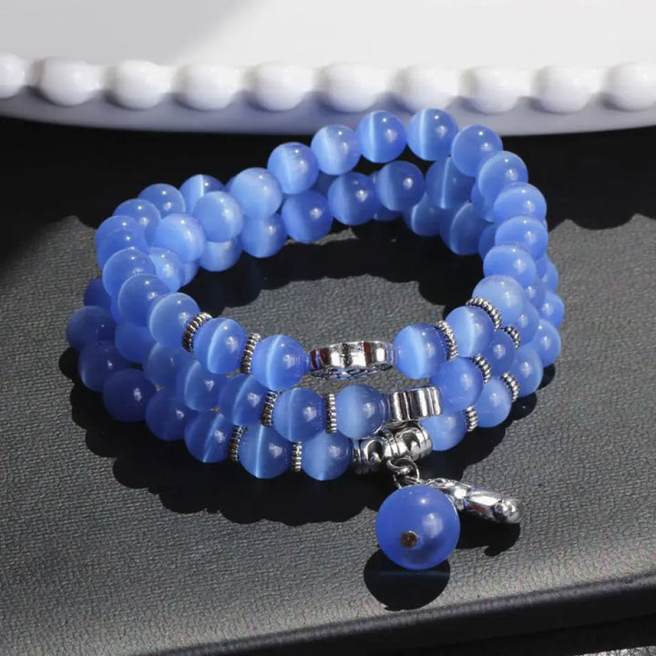 Buddha Stones Cat Eye PiXiu Support Triple Wrap Bracelet - BWOOOH - Blue Cat’s Eye - Bracelet