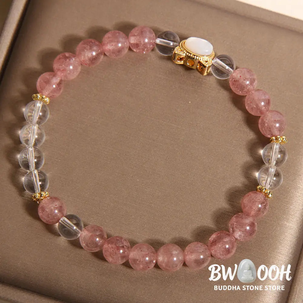 Buddha Stones Cat Natural Strawberry Quartz White Crystal Bead Healing Bracelet - Strawberry Quartz(Wrist