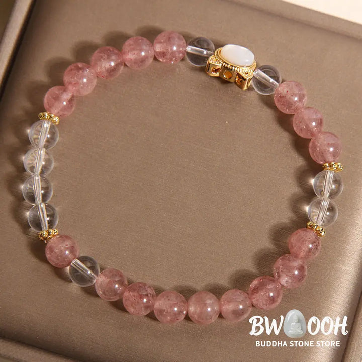 Buddha Stones Cat Natural Strawberry Quartz White Crystal Bead Healing Bracelet - Strawberry Quartz(Wrist