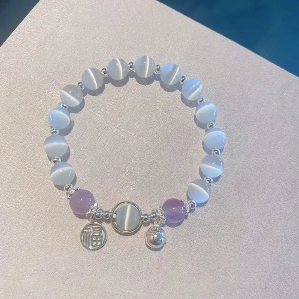 BWOOOH Cat's Eye Amethyst Fu Character Bell Charm Support Bracelet | spiritual healing bracelet