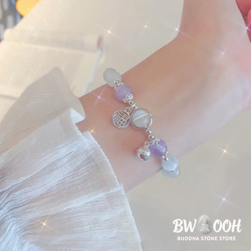 BWOOOH Cat's Eye Amethyst Fu Character Bell Charm Support Bracelet | spiritual healing bracelet