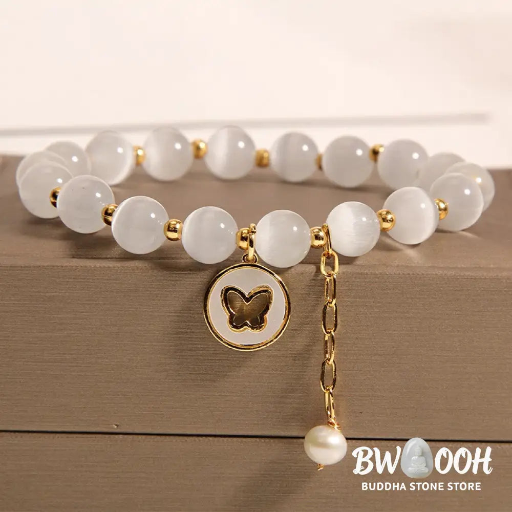Buddha Stones Cat’s Eye Butterfly Charm Love Bracelet - BWOOOH - Cat’s Eye(Peace♥Support) - Bracelet