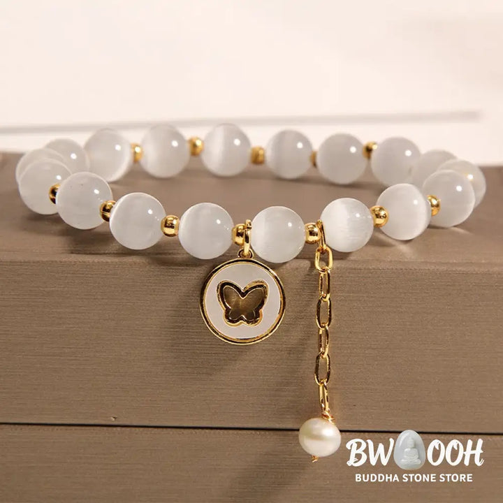Buddha Stones Cat’s Eye Butterfly Charm Love Bracelet - BWOOOH - Cat’s Eye(Peace♥Support) - Bracelet