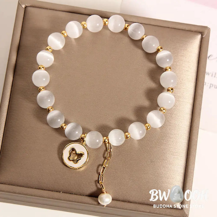 Buddha Stones Cat’s Eye Butterfly Charm Love Bracelet - BWOOOH - Cat’s Eye(Peace♥Support) - Bracelet