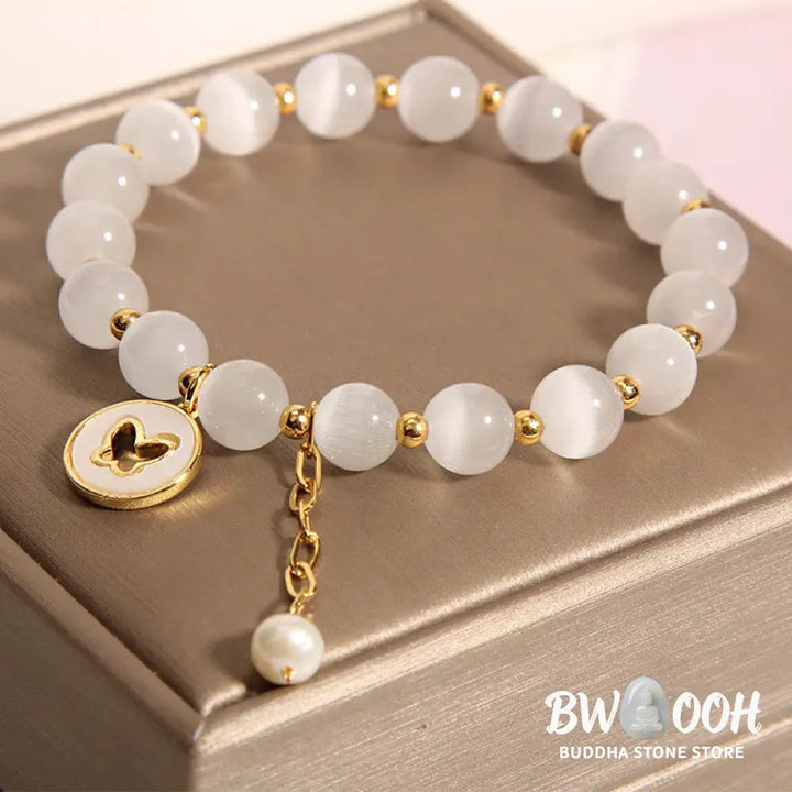 Buddha Stones Cat’s Eye Butterfly Charm Love Bracelet - BWOOOH - Cat’s Eye(Peace♥Support) - Bracelet