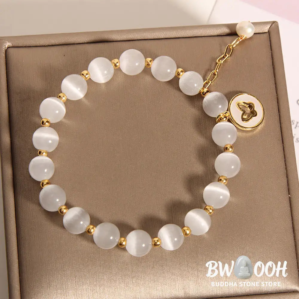Buddha Stones Cat’s Eye Butterfly Charm Love Bracelet - BWOOOH - Cat’s Eye(Peace♥Support) - Bracelet