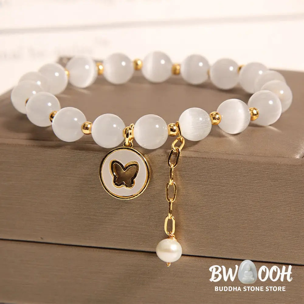 Buddha Stones Cat’s Eye Butterfly Charm Love Bracelet - BWOOOH - Cat’s Eye(Peace♥Support) - Bracelet
